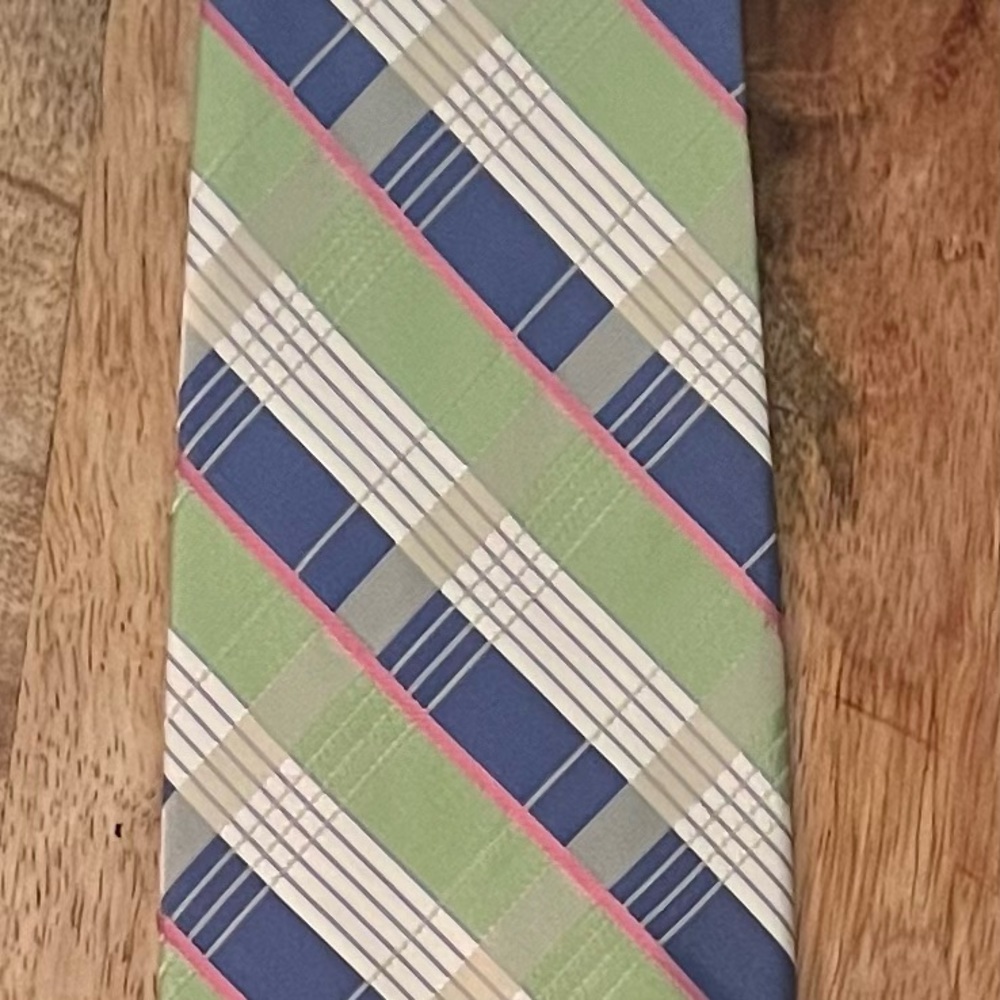 JOS A. BANK MEN’S GREEN, WHITE, BLUE, CREME & PINK 100% SILK NECKTIE/PRE-OWNED